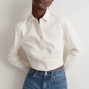 Madewell ivory long sleeve cropped button up